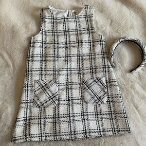 Plaid Sleeveless Kids Dress with Headband
